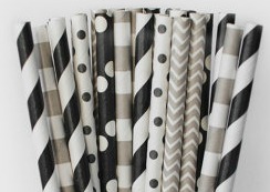15 Pailles en papier - Mix Noir
