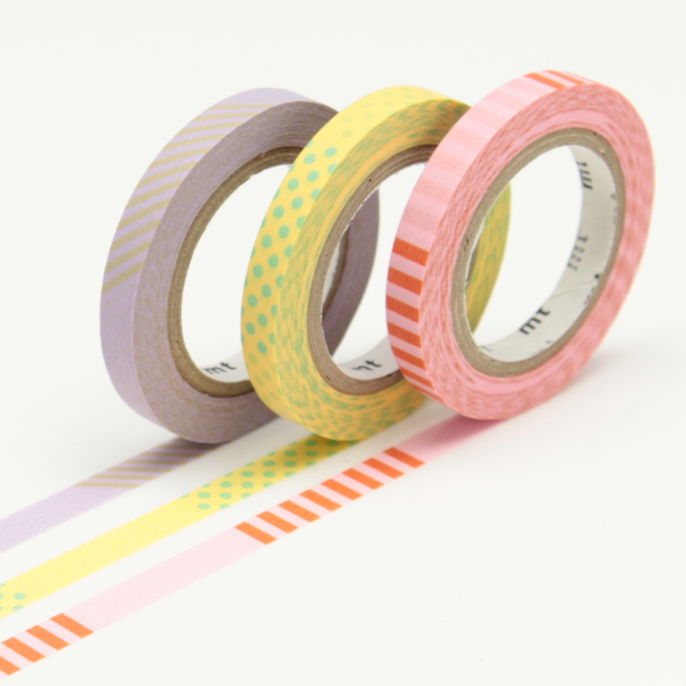 Masking Tape Slim - 3 rouleaux à motifs - 6 mm x 10 m