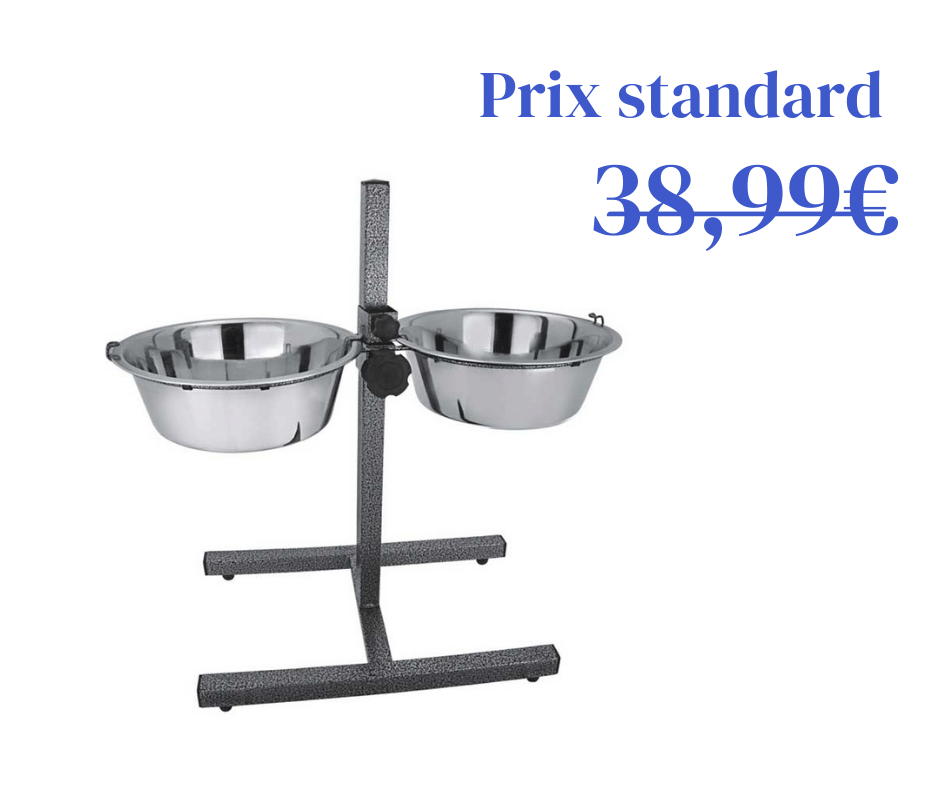 Bar à chien + Gamelles en inox 2×4,5L – 28cm