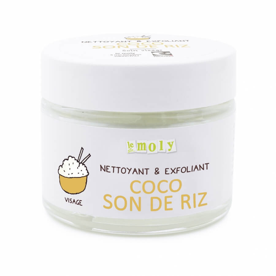 Gelée nettoyante et gommage doux coco et son de riz Le Moly