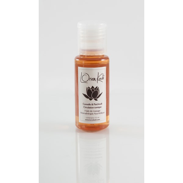 Huile de massage "Cannelle &amp; Patchouli Circulation tonique" 55 ml ayurvédique naturel Vegan Loren Kadi
