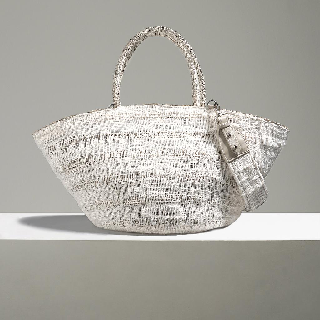 PANIER INKA SOSO - TOILE SAND ET SES RUBANS EN LIN CLAIR