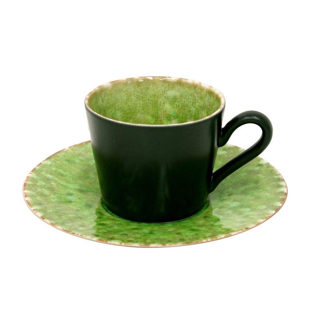 Lot 6 tasses à café et soucoupes en grès RIVIERA 18cl, vert LIMÃO