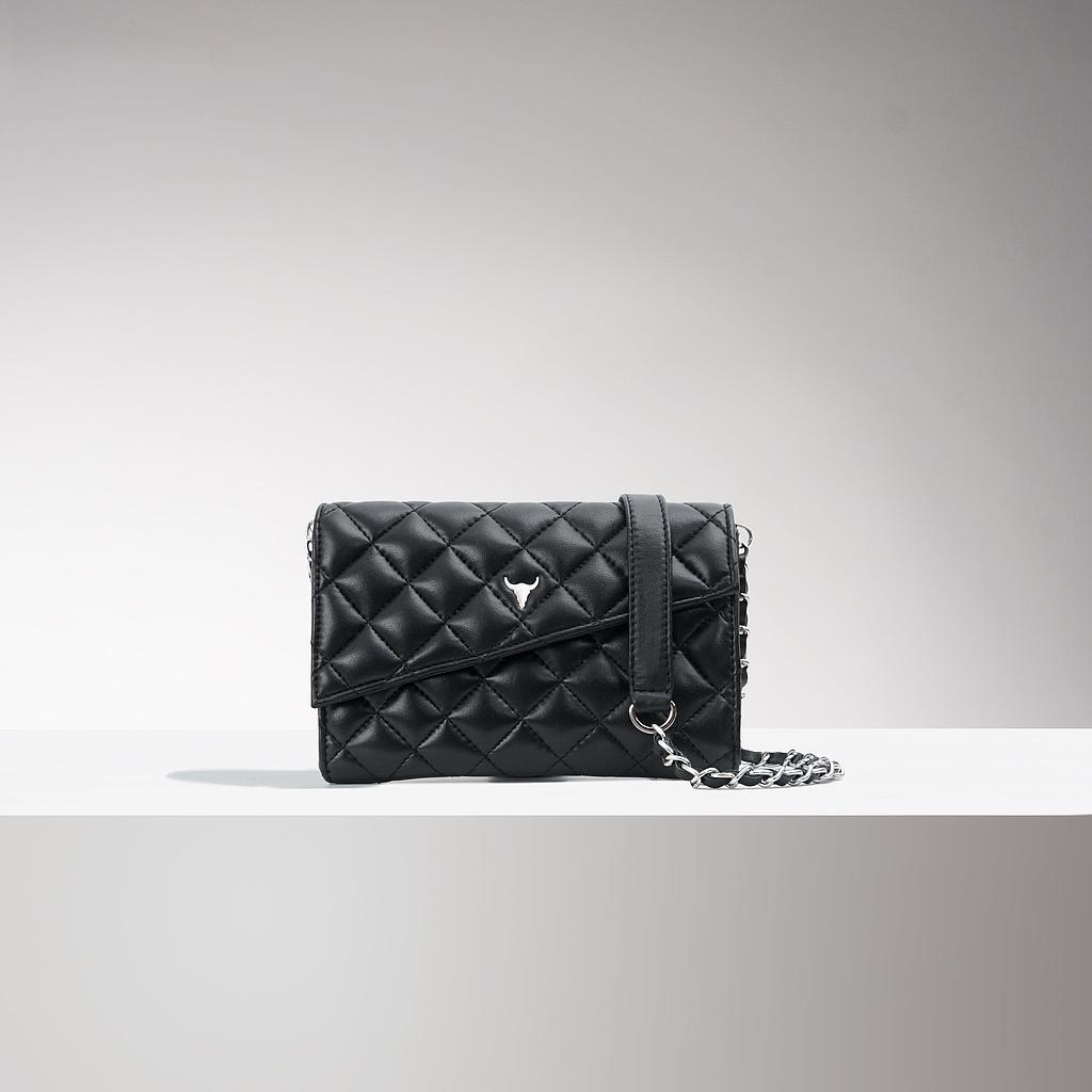 POCHETTE MONICA - CUIR NOIR MATELASSÉ