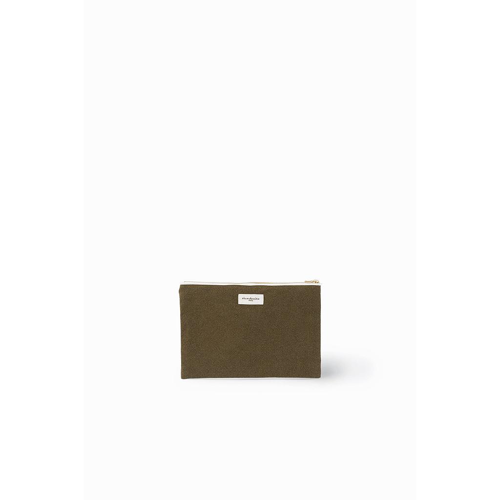 Barbette Medium la pochette brodée - Coton recyclé kaki