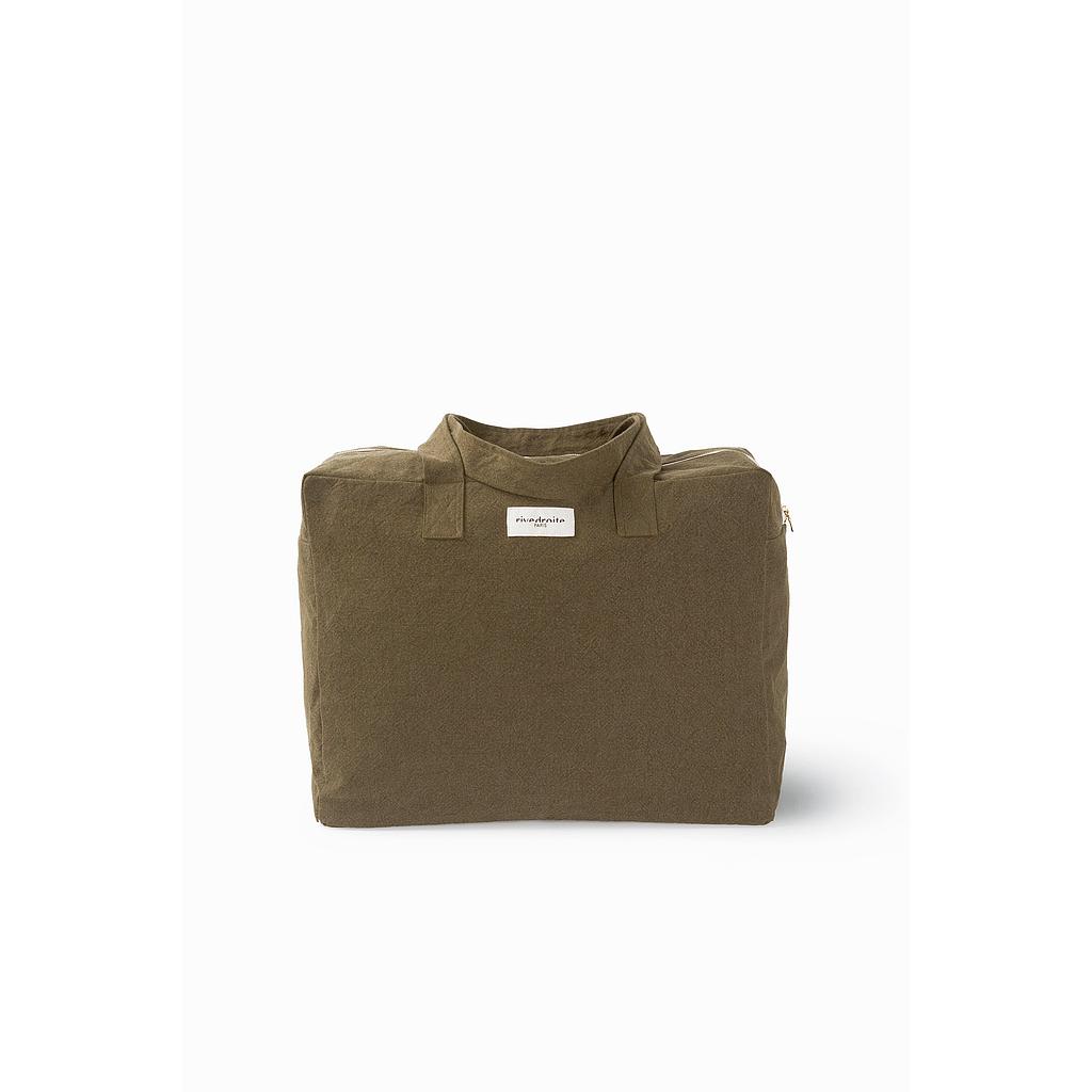 Elzévir le grand sac weekend brodé - Coton recyclé kaki