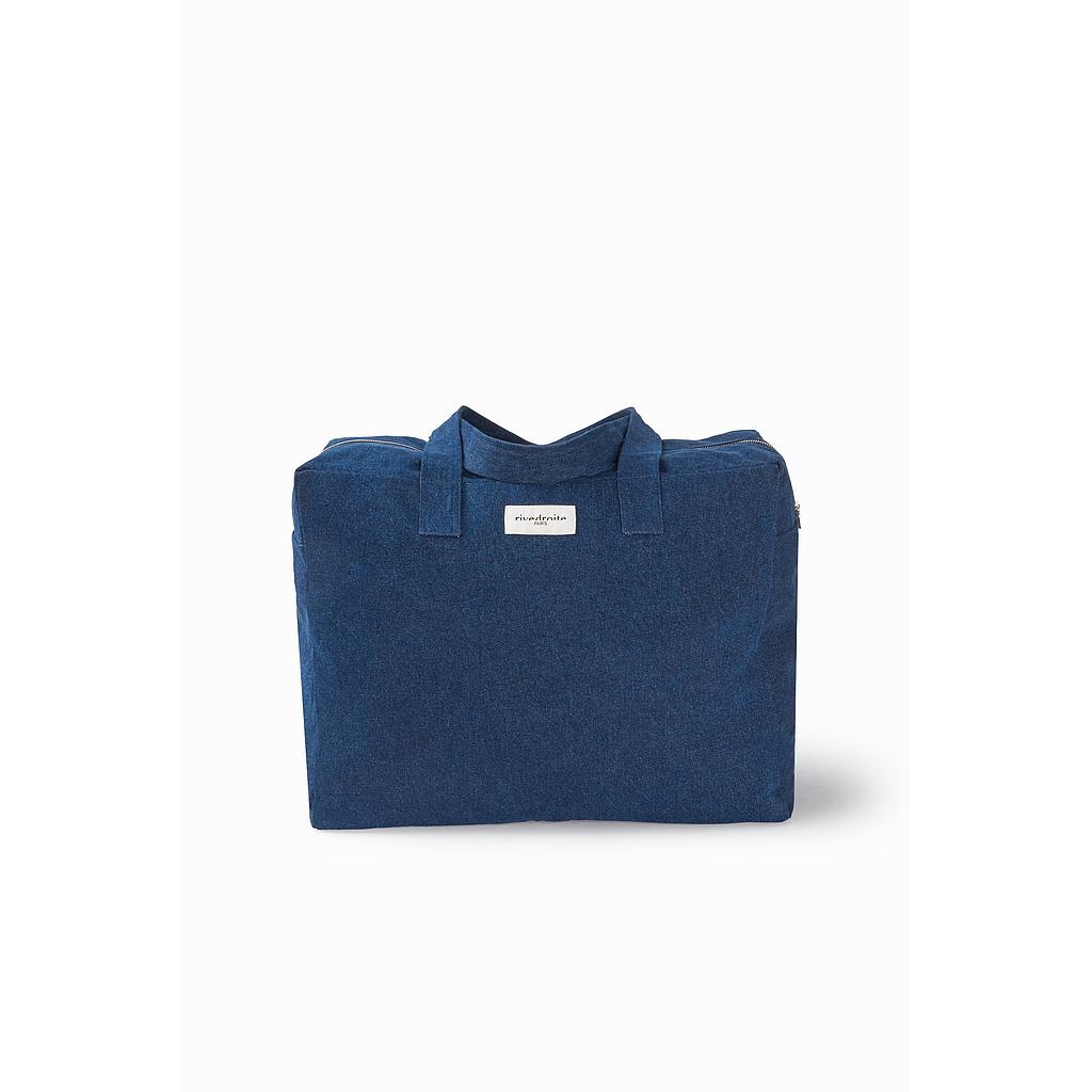 Elzévir le grand sac weekend brodé - Denim brut upcyclé