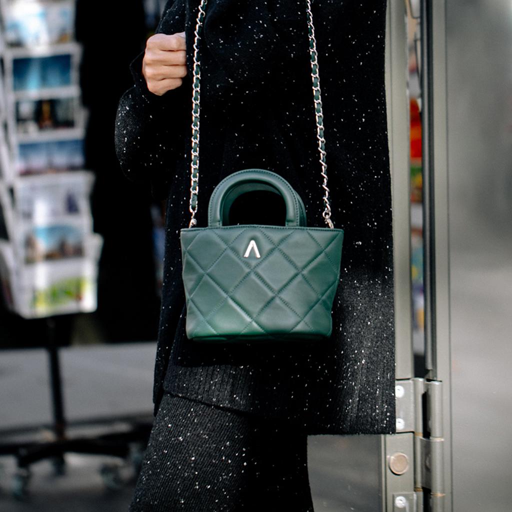 SAC MINI ZOÉ - CUIR VERT BOUTEILLE