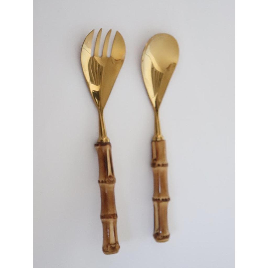 Bamboo Handle Salad Server Gold Plated (Set of 2 Pcs)