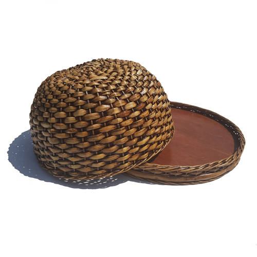 Tray And Food Dome Rattan