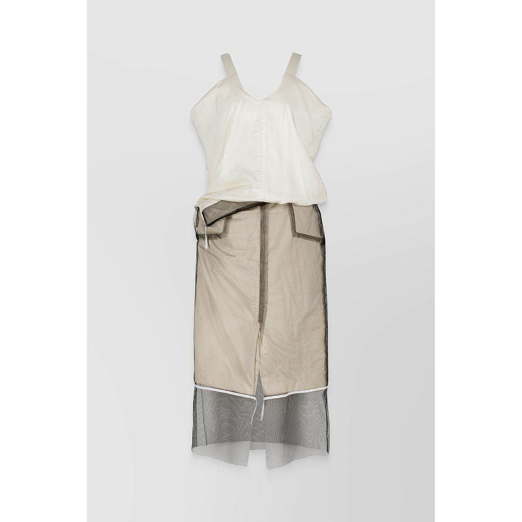 Asymetric cotton tull-layered midi-dress