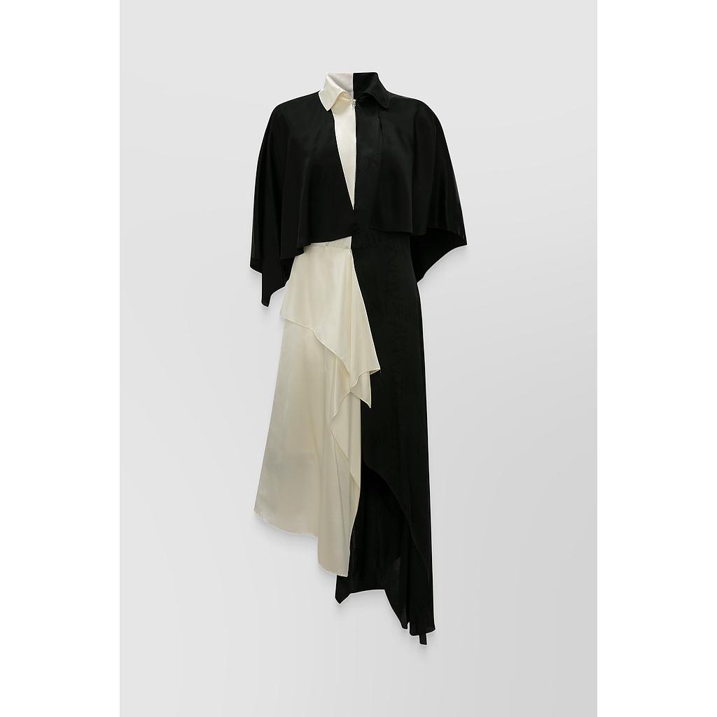 Asymmetric satin cape dress