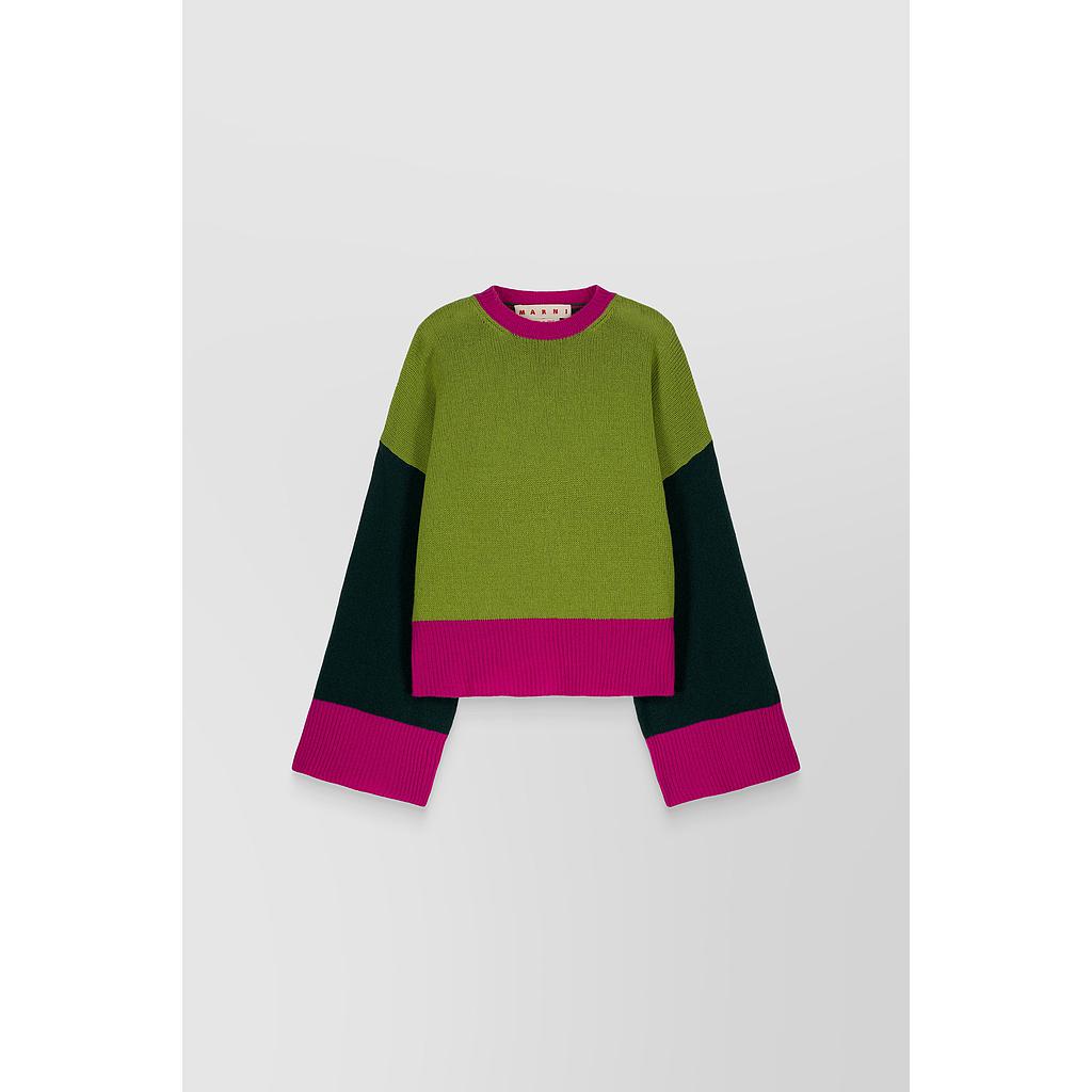 Boxy crewneck color block cashmere sweater