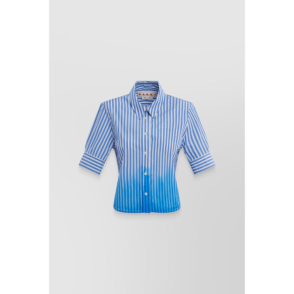Cropped blue cotton shirt with stripes and dyed bottom