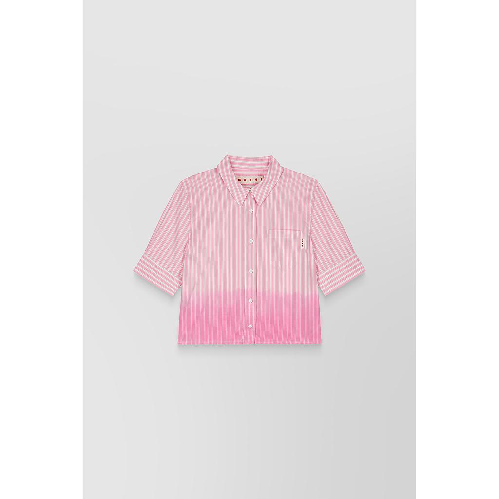 Classic cropped pink cotton shirt with stripes and dyed bottom