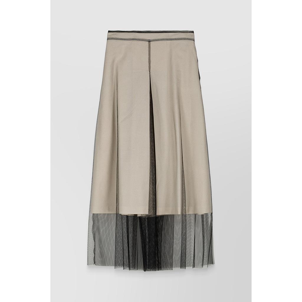 Calico pleated skirt-culottes with tull overlay