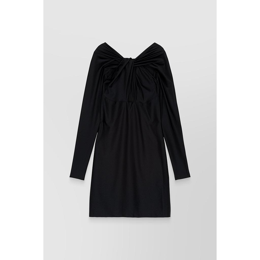 Cut-out draped satin stretch mini-dress