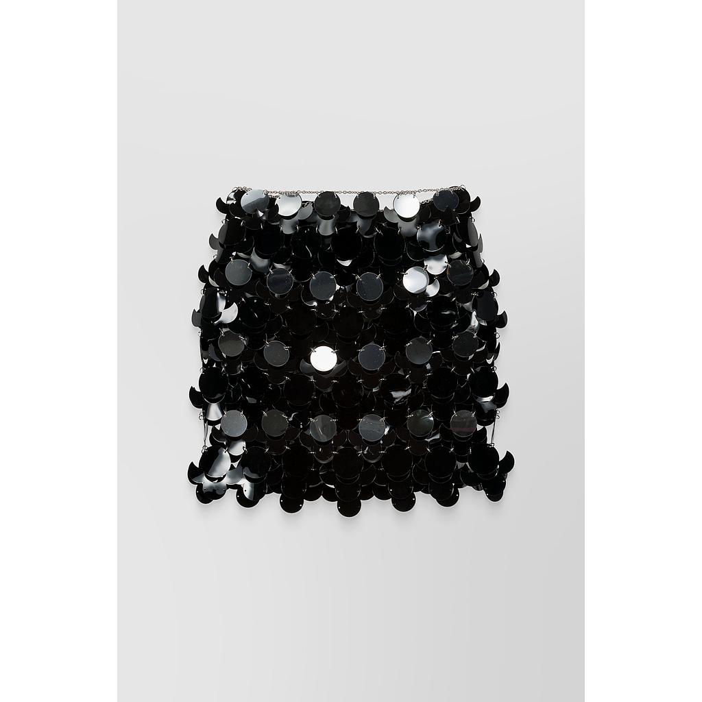 Sparkle mini skirt with circular mirror-effect discs