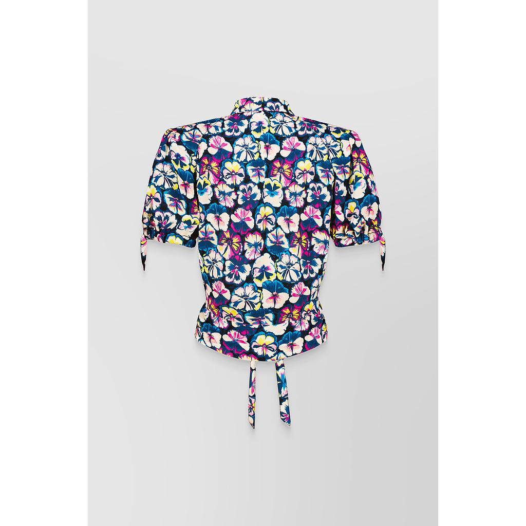 Flower printed mat crêpe shortsleeved blouse