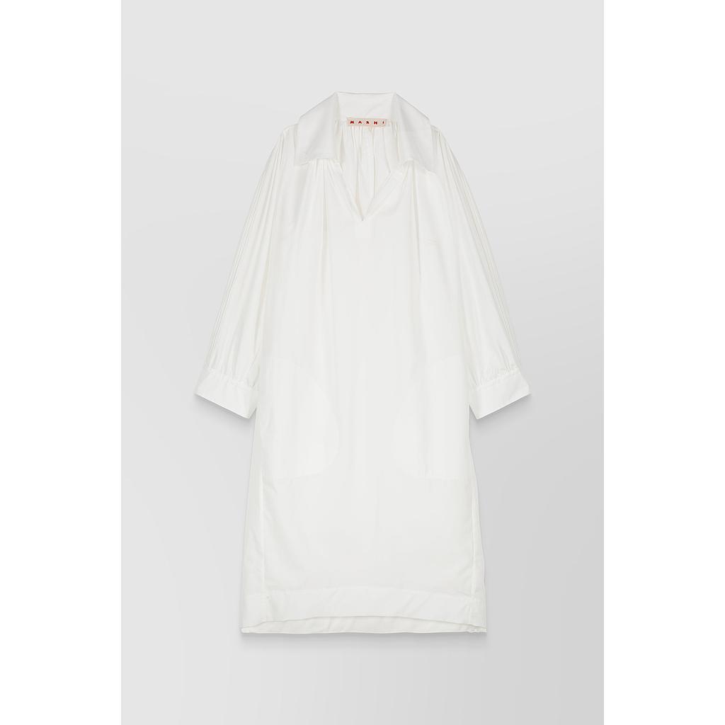 Gathered midi ballon cotton dress