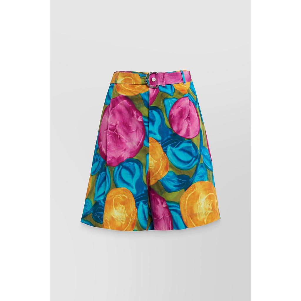 Low waist cotton bermuda pants with flower allover print