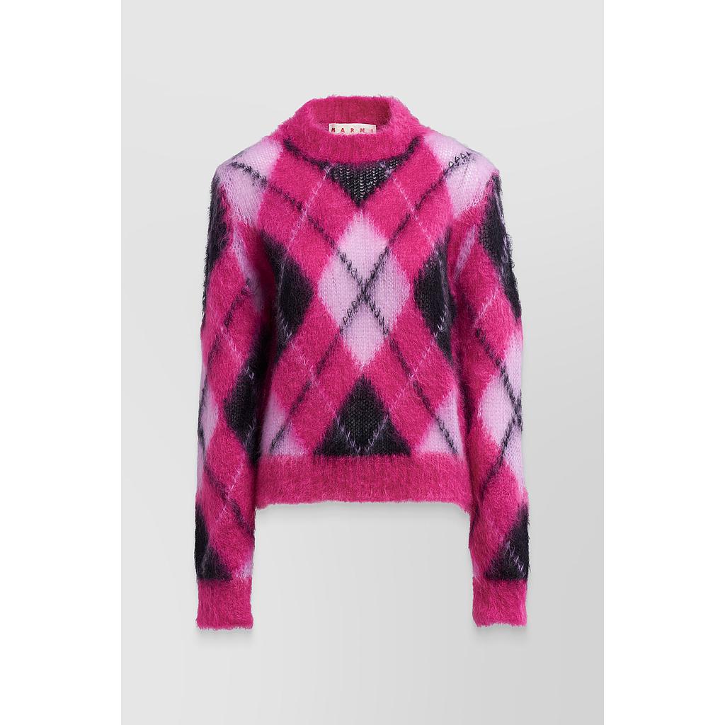 Mohair wool-blend sweater argyle intarsia