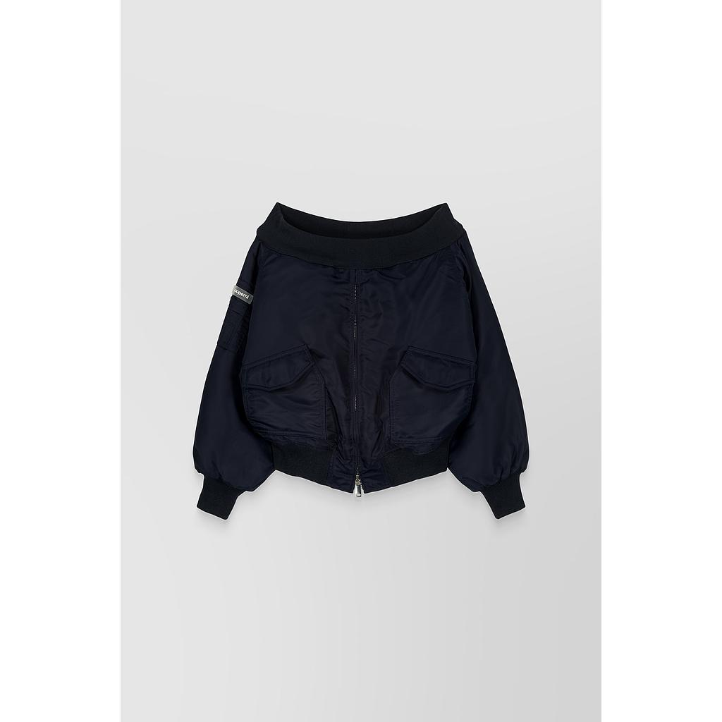 Off-the-shoulder nylon bomber poncho