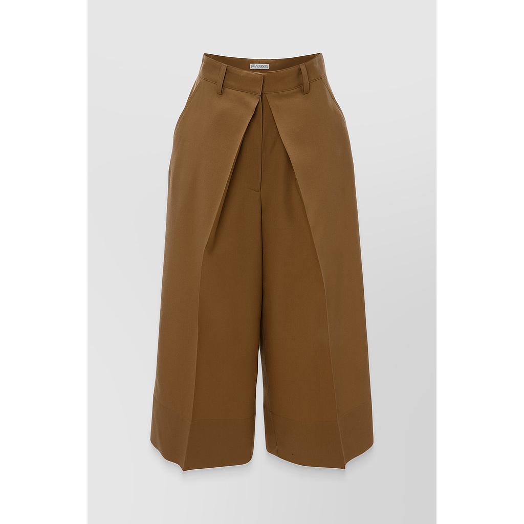 Pleated wide leg cropped wool pants