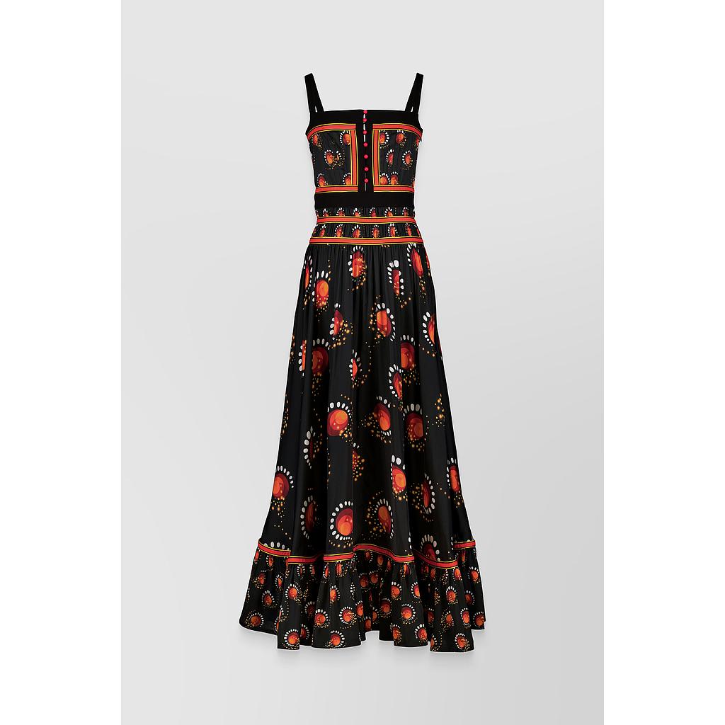 Printed light satin maxi dress