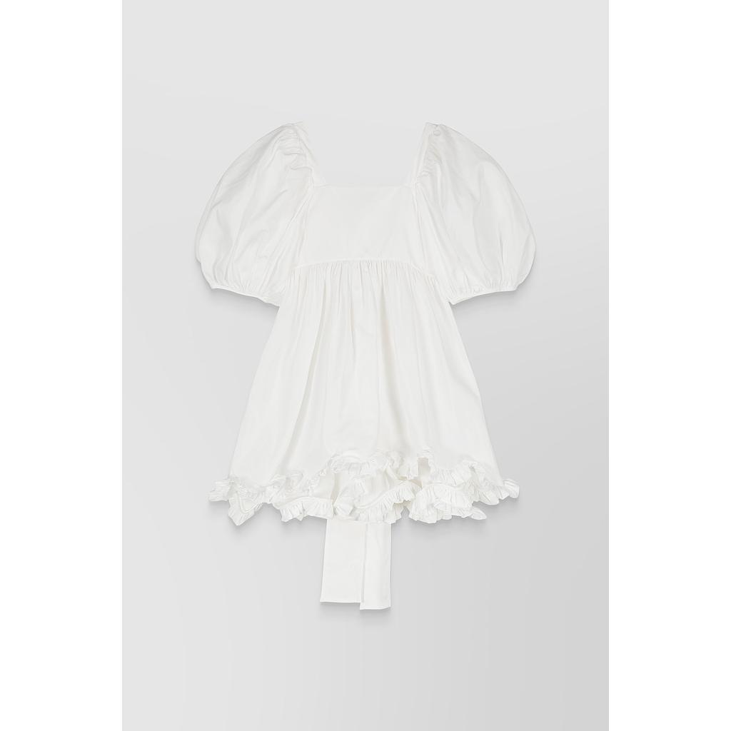 Puff sleeve recycled faille blouse with scallop hem