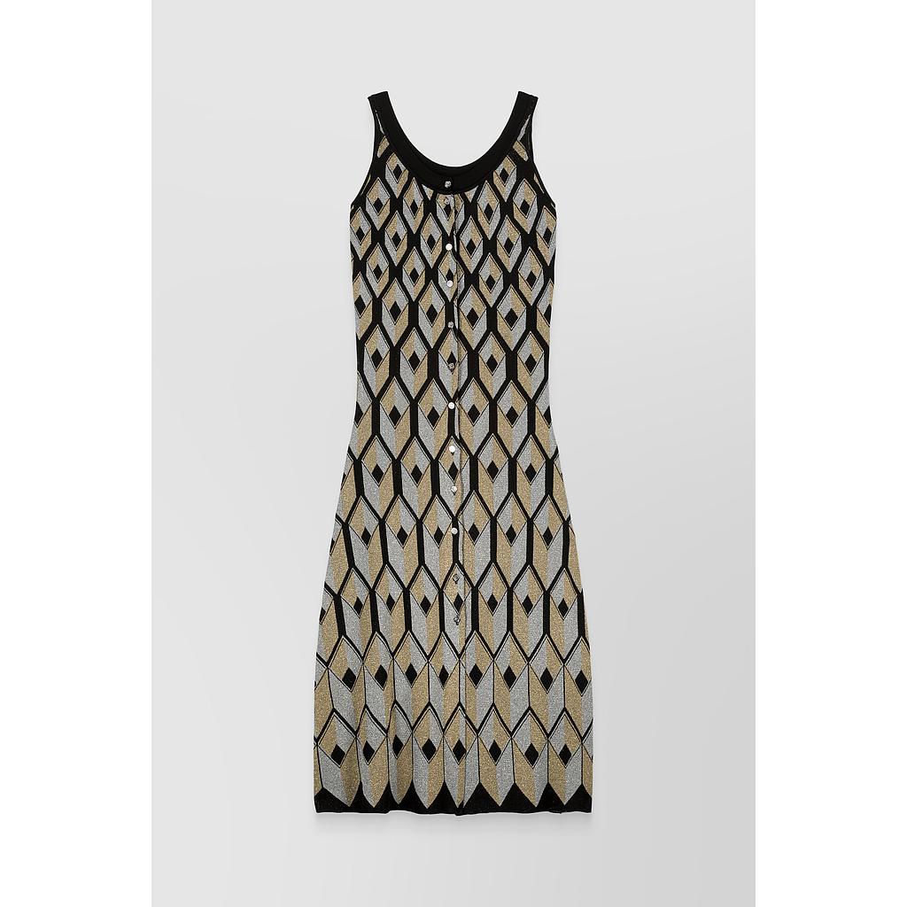Vasarely Cubes lurex sleeveless midi dress