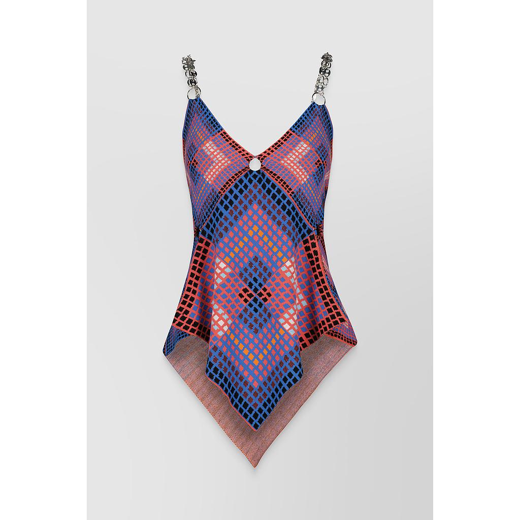Vasarely jacquard chain strap v-neck top