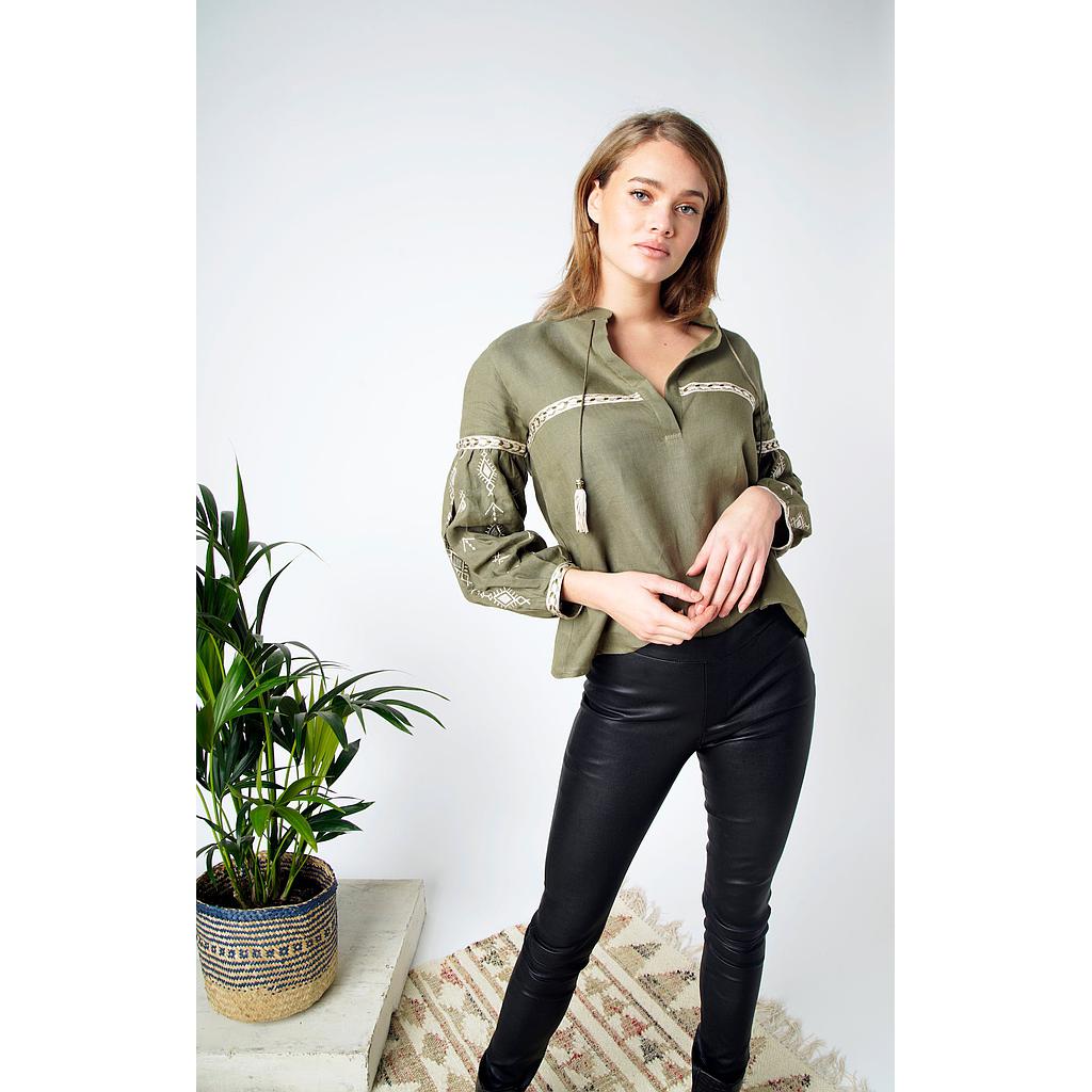 Blouse brodée Marrakech Kaki et Beige