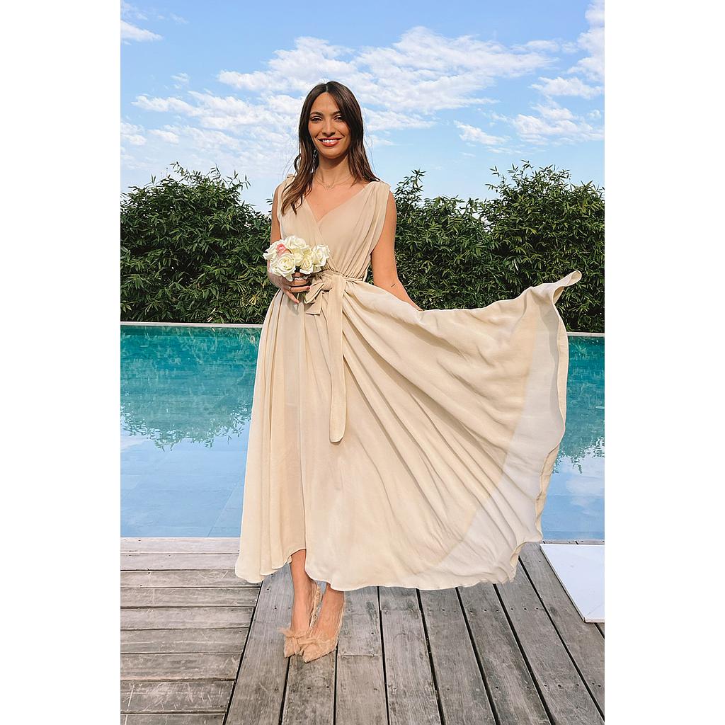 Robe longue Sarah beige poudré