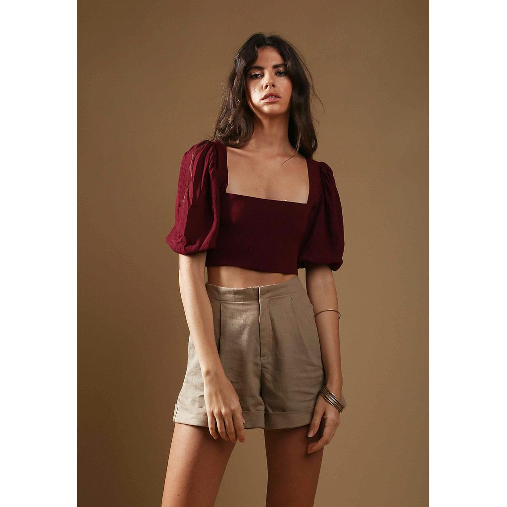 Short en lin taille haute Sarah Taupe