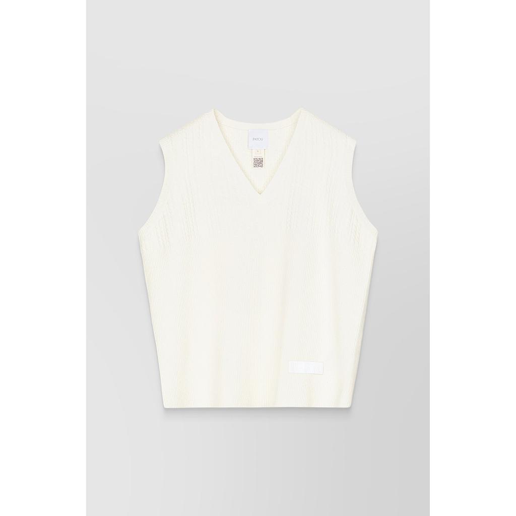 Cable knitted sleeveless sweater in recycled wool blend