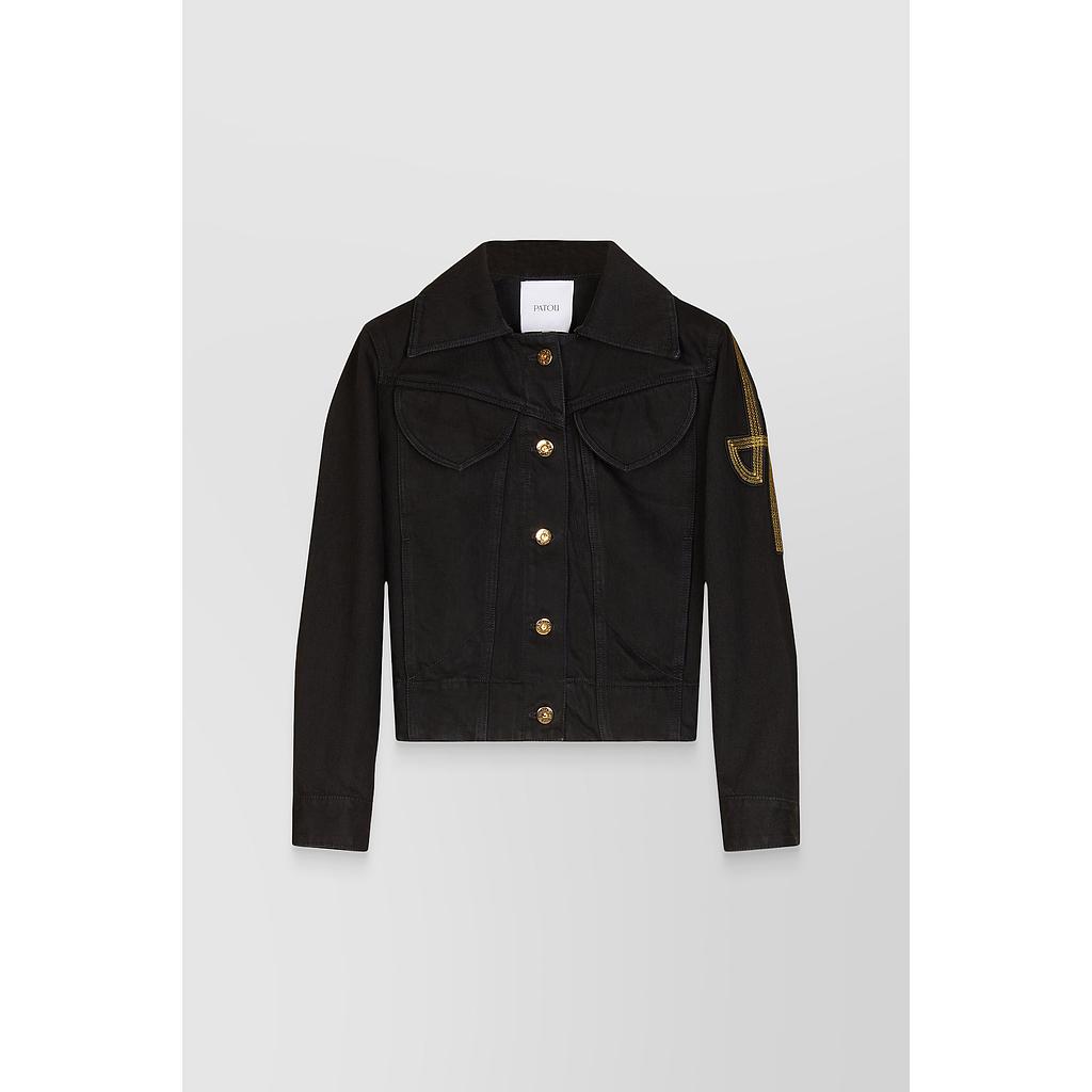 JP logo embroidered organic black denim jacket