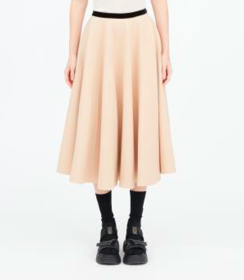 Felt wool pleated midi skirt