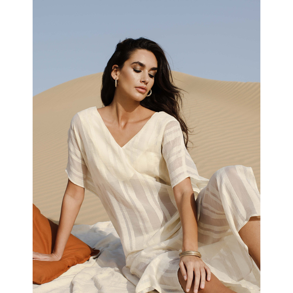 Caftan en coton rayé Yasmine