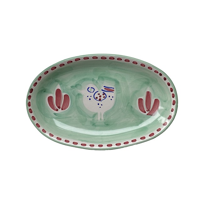 Plat Ovale 25 cm Poule Vert &amp; Rouge