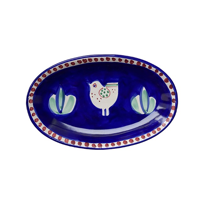 Plat Ovale 25 cm Poule Bleu &amp; Vert