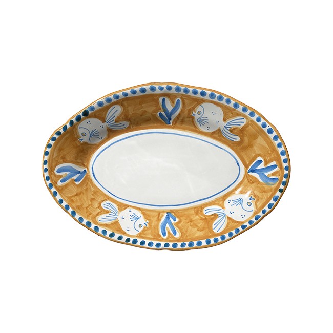 Plat Ovale 35 cm Poisson Orange &amp; Bleu