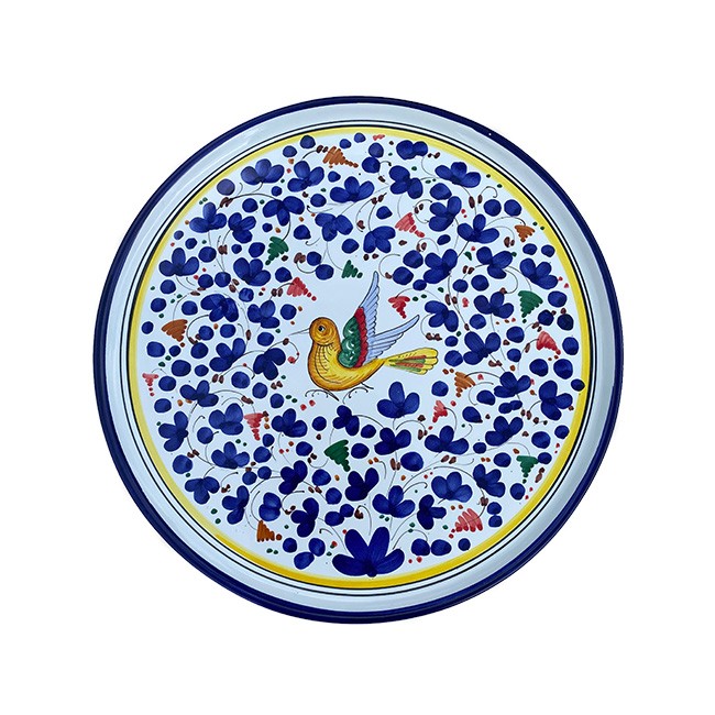 Plat Pizza 33 cm Oiseau Fleurs Bleu Marine