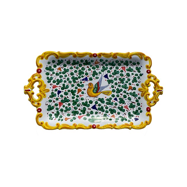 Plateau 44 cm Oiseau Fleurs Vert