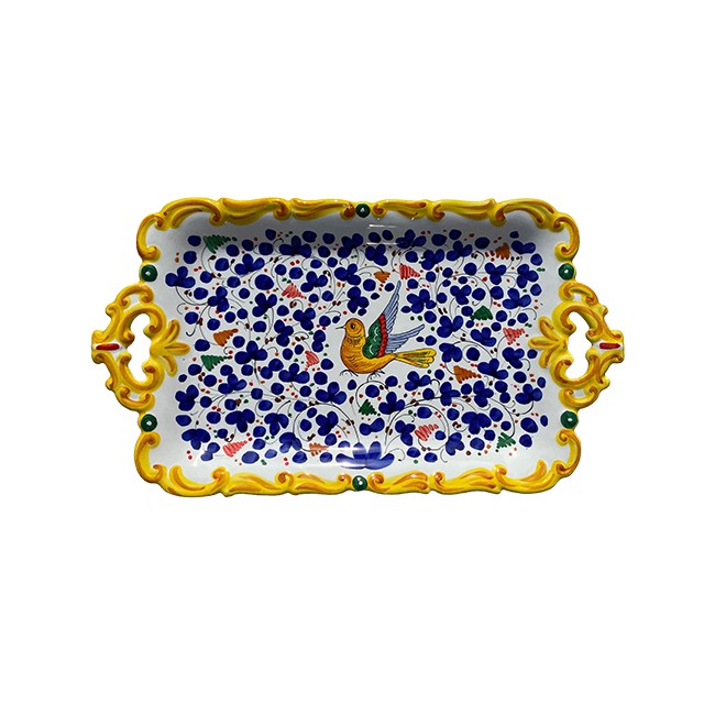 Plateau 44 cm Oiseau Fleurs Bleu Marine