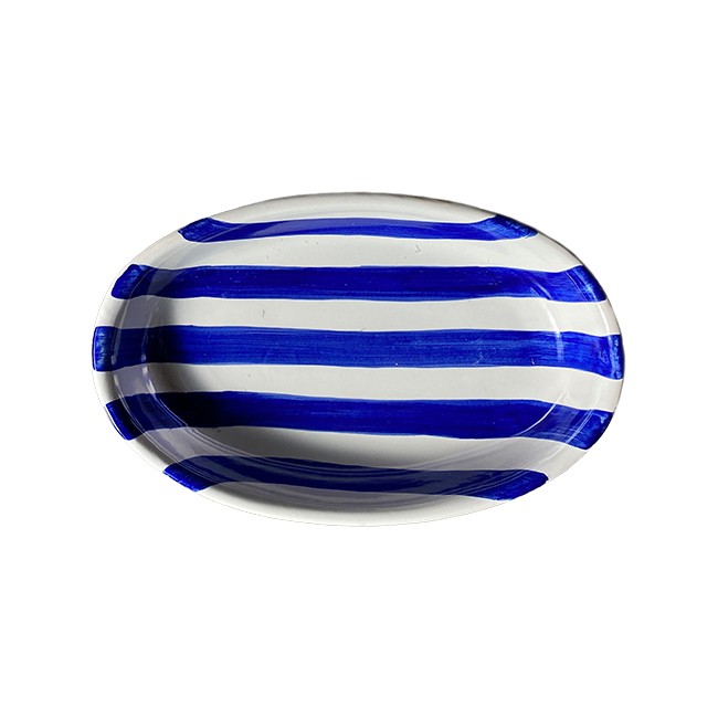 Plat Ovale Creux 25 cm Rayure Bleu