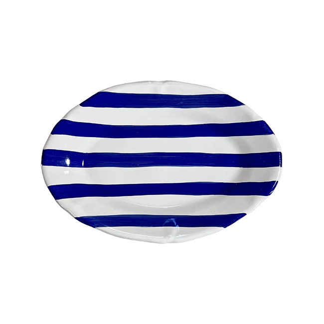 Plat ovale 35cm Rayure Bleu
