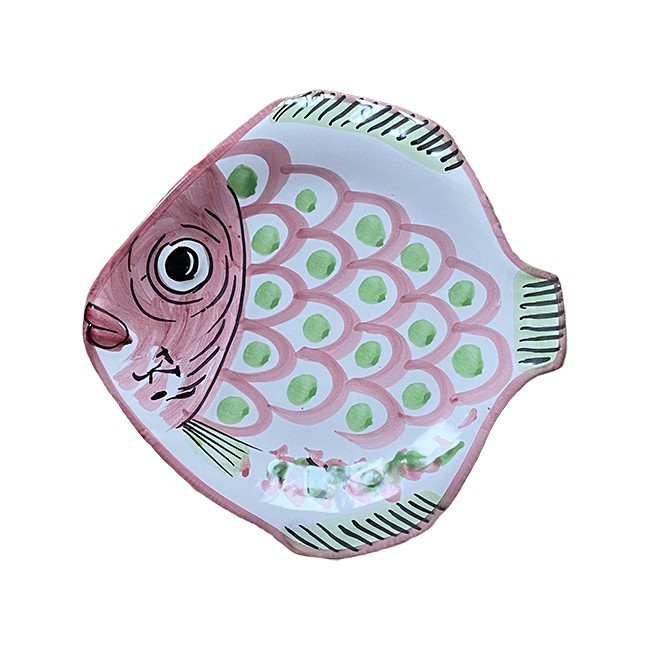 Assiette Poisson 23 cm Rose &amp; Verte