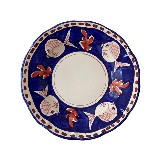 Assiette Pasta 25 cm Poisson Bleue &amp; Rouge