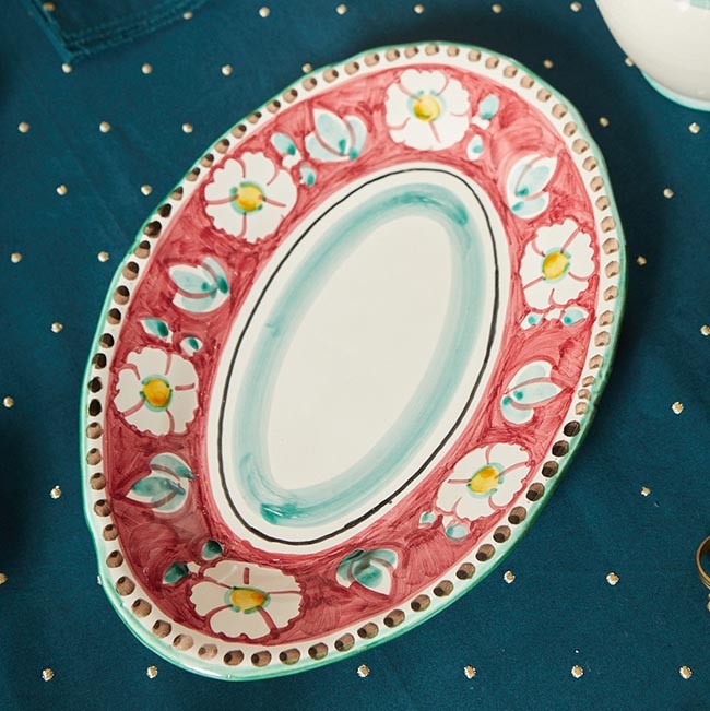 Non gere par UH - Plat Ovale Fleurs Rouge 32